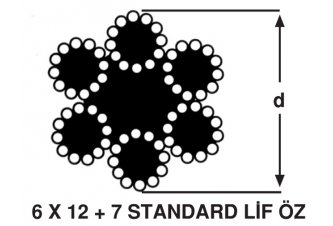 6 x 12 + 7 Standard Lif Öz Çelik Halat